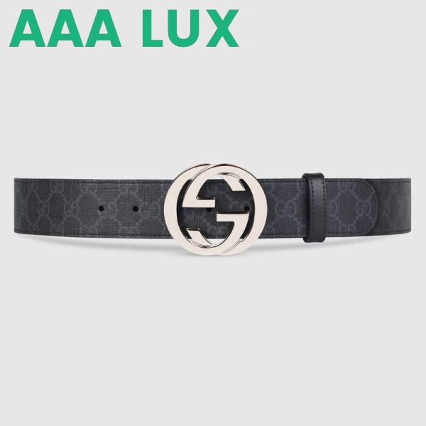 Replica Gucci Unisex GG Supreme Belt with G Buckle Black/Grey GG Supreme Canvas 4 cm Width