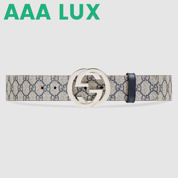 Replica Gucci Unisex GG Supreme Belt with G Buckle in Beige/Blue GG Supreme Canvas