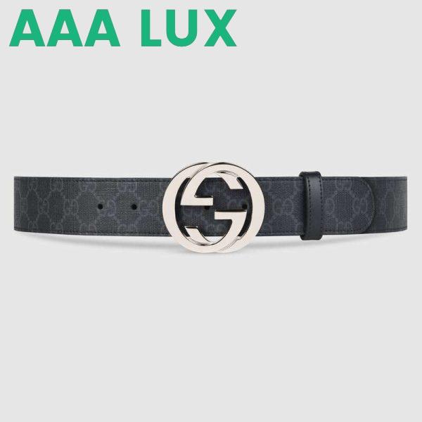 Replica Gucci Unisex GG Supreme Belt with G Buckle in Black/Grey GG Supreme Canvas