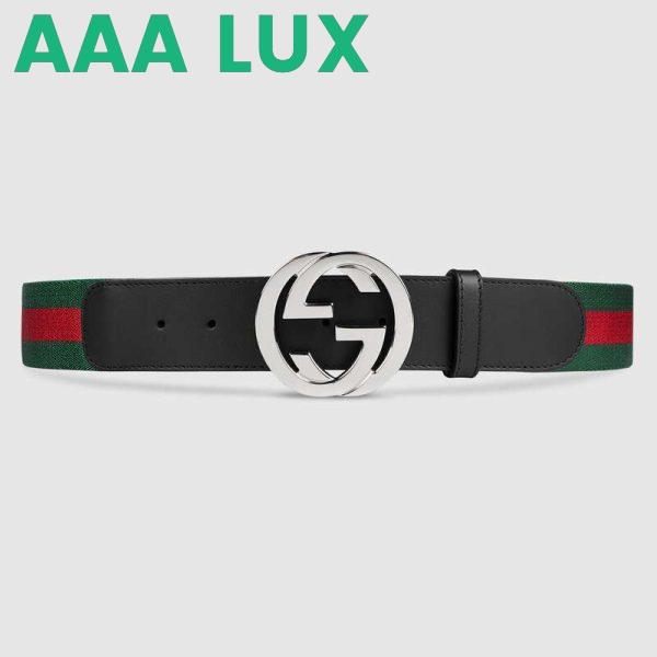 Replica Gucci Unisex GG Web Belt with G Buckle in Green and Red Web