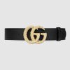 Replica Gucci Unisex Gucci Leather Belt with Double G Buckle in Cuir Color Leather 7