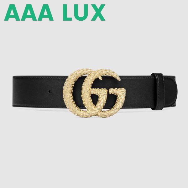 Replica Gucci Unisex Gucci Belt with Textured Double G Buckle in Black Leather 2