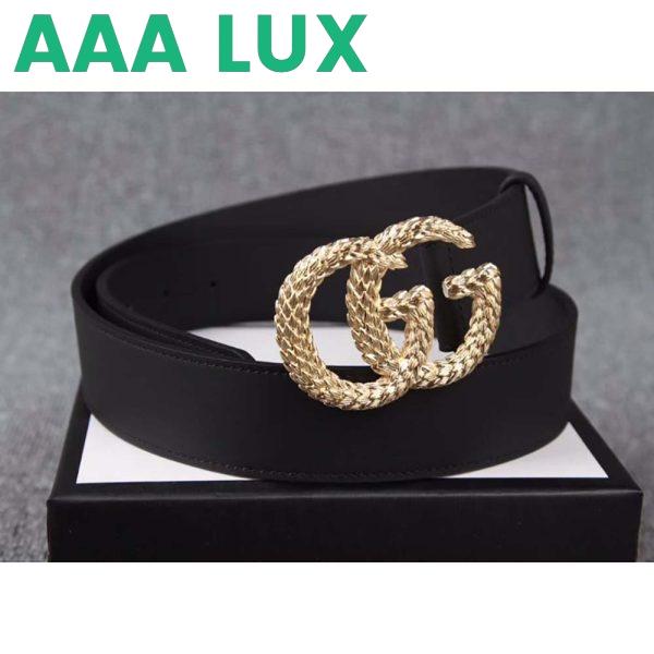 Replica Gucci Unisex Gucci Belt with Textured Double G Buckle in Black Leather 3