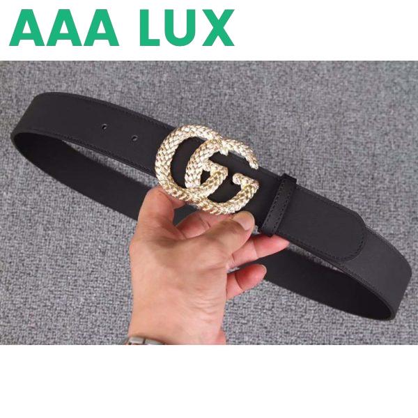 Replica Gucci Unisex Gucci Belt with Textured Double G Buckle in Black Leather 4