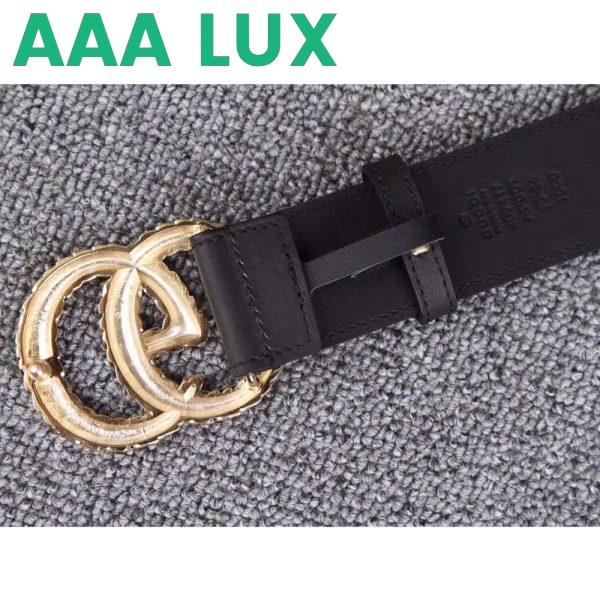 Replica Gucci Unisex Gucci Belt with Textured Double G Buckle in Black Leather 5