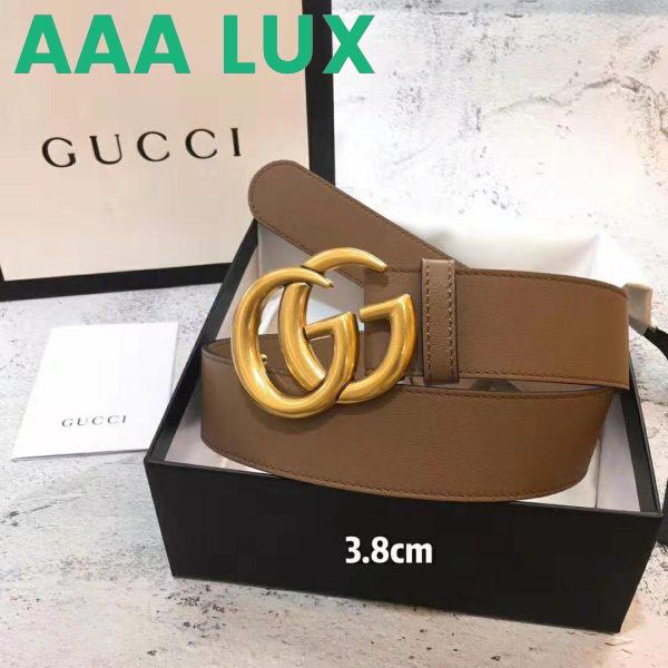 Replica Gucci Unisex Gucci Leather Belt with Double G Buckle in Cuir Color Leather 4