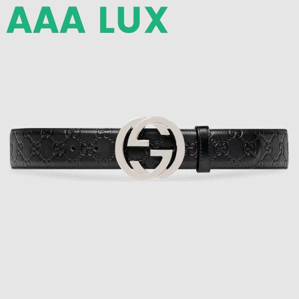 Replica Gucci Unisex Gucci Signature Leather Belt with Interlocking G Buckle-Black 2
