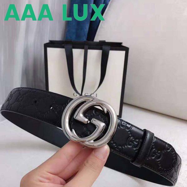 Replica Gucci Unisex Gucci Signature Leather Belt with Interlocking G Buckle-Black 3