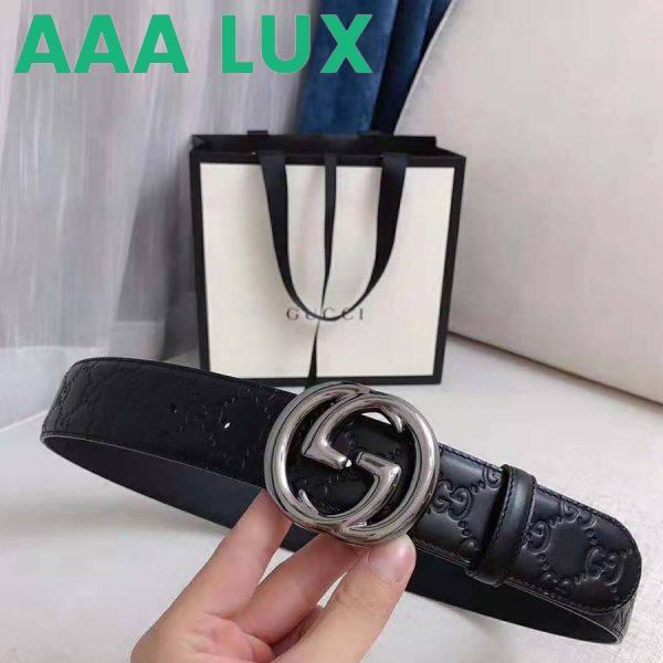 Replica Gucci Unisex Gucci Signature Leather Belt with Interlocking G Buckle-Black 5