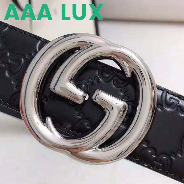 Replica Gucci Unisex Gucci Signature Leather Belt with Interlocking G Buckle-Black 6