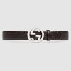 Replica Gucci Unisex Gucci Signature Leather Belt with Interlocking G Buckle-Black 15