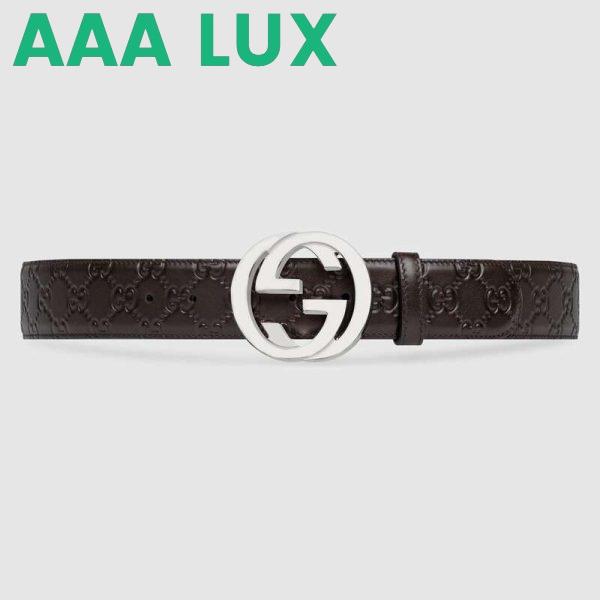 Replica Gucci Unisex Gucci Signature Leather Belt with Interlocking G Buckle-Brown 2