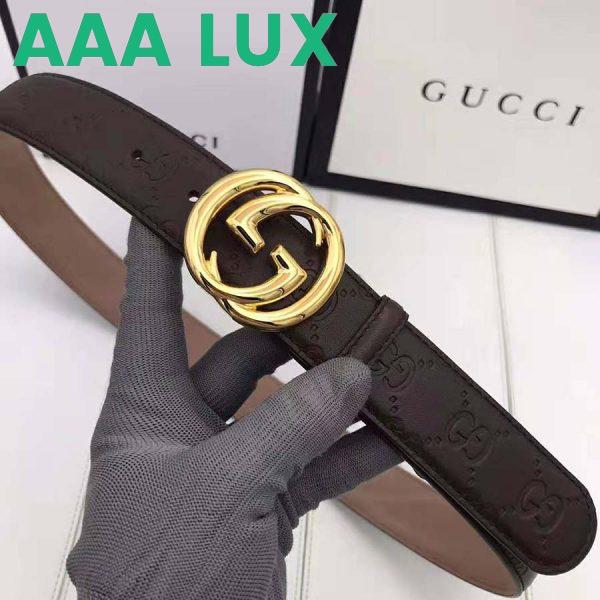 Replica Gucci Unisex Gucci Signature Leather Belt with Interlocking G Buckle-Brown 3