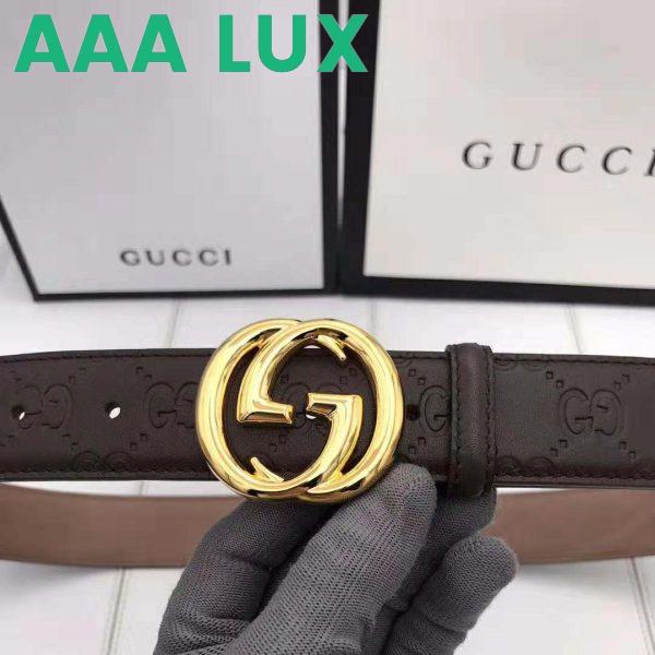 Replica Gucci Unisex Gucci Signature Leather Belt with Interlocking G Buckle-Brown 4
