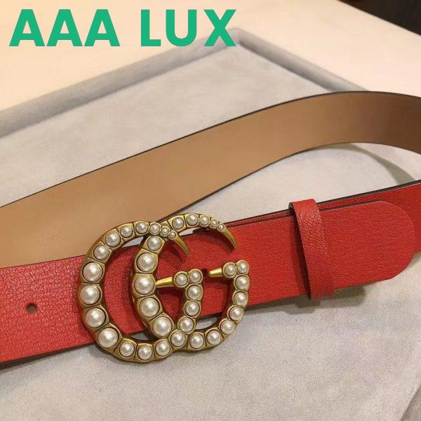 Replica Gucci Unisex Leather Belt Pearl Double G Red 3.8 CM Width 3