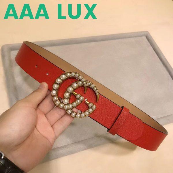 Replica Gucci Unisex Leather Belt Pearl Double G Red 3.8 CM Width 7