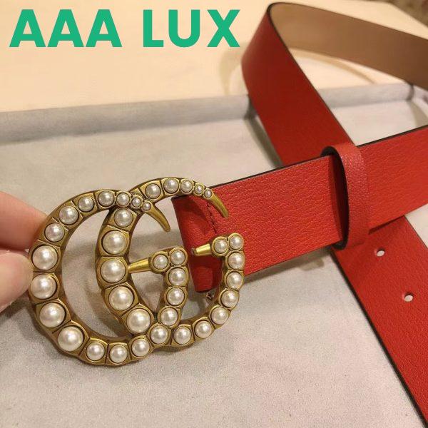 Replica Gucci Unisex Leather Belt Pearl Double G Red 3.8 CM Width 8