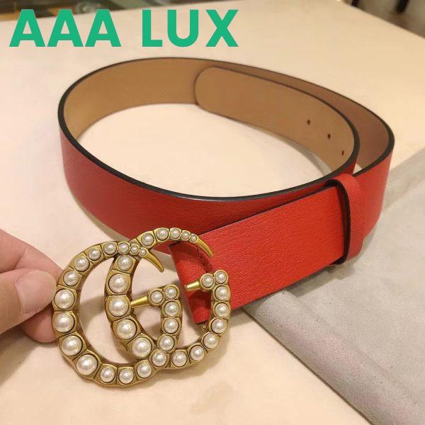 Replica Gucci Unisex Leather Belt Pearl Double G Red 3.8 CM Width 9