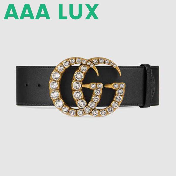 Replica Gucci Unisex Leather Belt with Crystal Double G Buckle-Black 2
