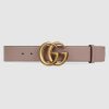 Replica Gucci Unisex Leather Belt with Crystal Double G Buckle-Black 9