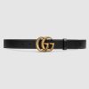 Replica Gucci Unisex Leather Belt with Double G Buckle in 2.5cm Width-Black