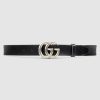 Replica Gucci Unisex Leather Belt with Double G Buckle in 2cm Width-White 11