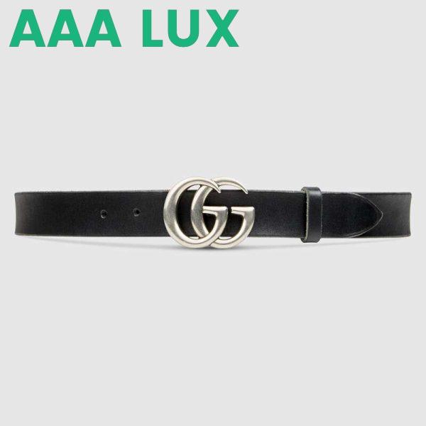 Replica Gucci Unisex Leather Belt with Double G Buckle in 2.5cm Width-Black and Silver