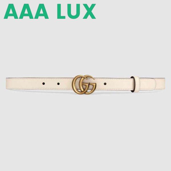 Replica Gucci Unisex Leather Belt with Double G Buckle in 2cm Width-White 2