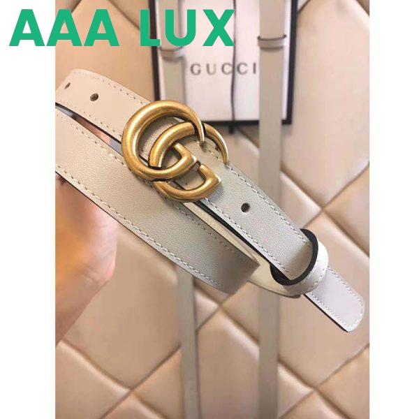 Replica Gucci Unisex Leather Belt with Double G Buckle in 2cm Width-White 5
