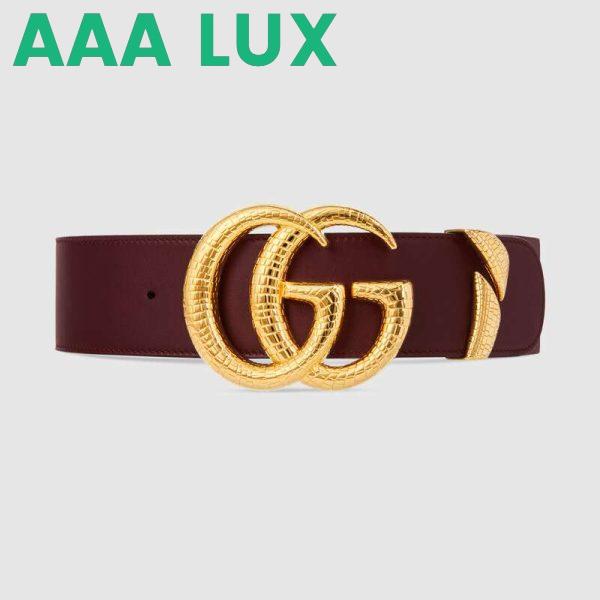 Replica Gucci Unisex Leather Belt with Double G Buckle in Burgundy Leather