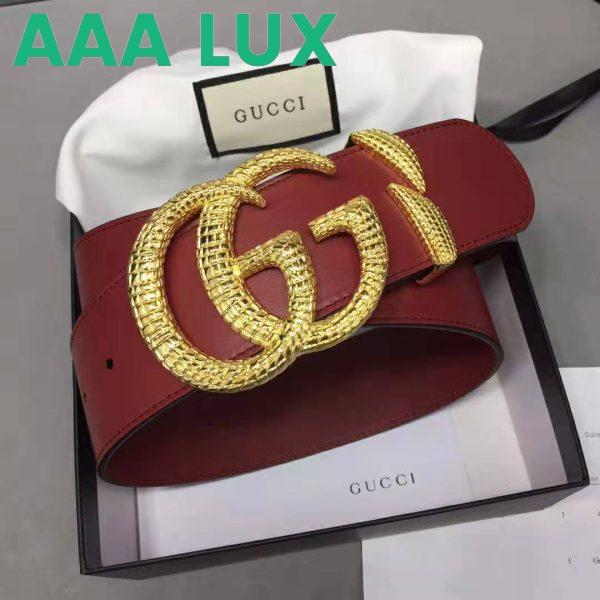 Replica Gucci Unisex Leather Belt with Double G Buckle in Burgundy Leather 5