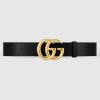 Replica Gucci GG Unisex GG Marmont Leather Belt with Shiny Buckle Black 4 cm Width