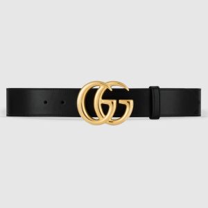 Replica Gucci GG Unisex GG Marmont Leather Belt with Shiny Buckle Black 4 cm Width 2