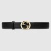 Replica Gucci GG Unisex Leather Belt with Interlocking G Buckle 4 cm Width