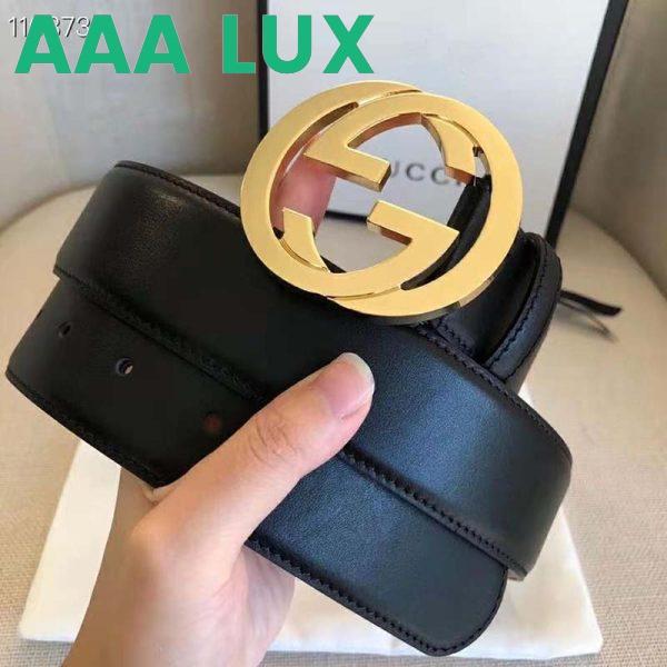 Replica Gucci GG Unisex Leather Belt with Interlocking G Buckle Black 4 cm Width 6
