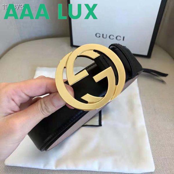 Replica Gucci GG Unisex Leather Belt with Interlocking G Buckle Black 4 cm Width 7