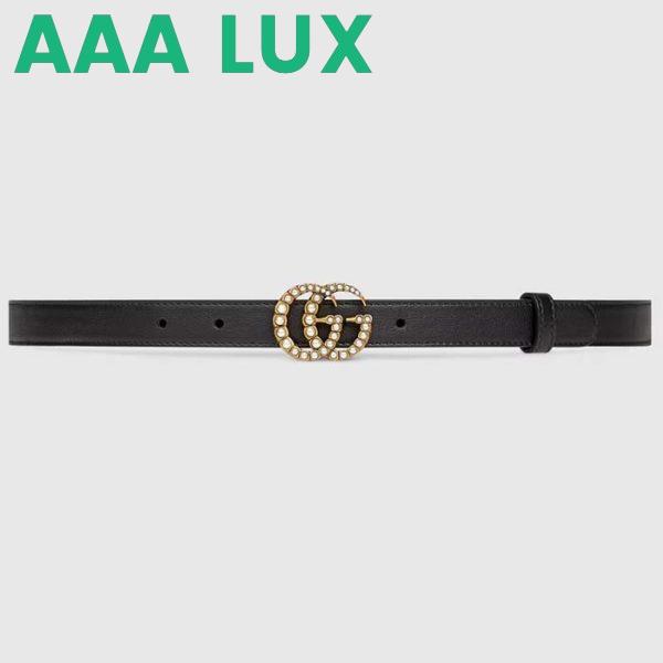 Replica Gucci Unisex GG Leather Belt Pearl Double G Buckle Black 2 CM Width 2