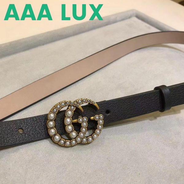 Replica Gucci Unisex GG Leather Belt Pearl Double G Buckle Black 2 CM Width 3