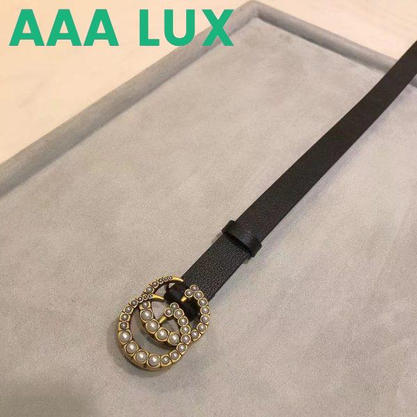 Replica Gucci Unisex GG Leather Belt Pearl Double G Buckle Black 2 CM Width 5