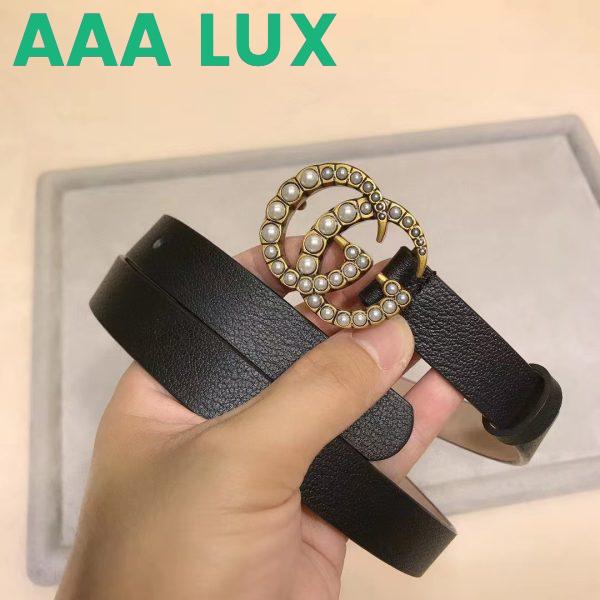 Replica Gucci Unisex GG Leather Belt Pearl Double G Buckle Black 2 CM Width 7
