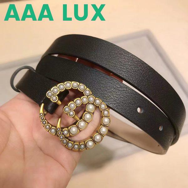 Replica Gucci Unisex GG Leather Belt Pearl Double G Buckle Black 2 CM Width 8