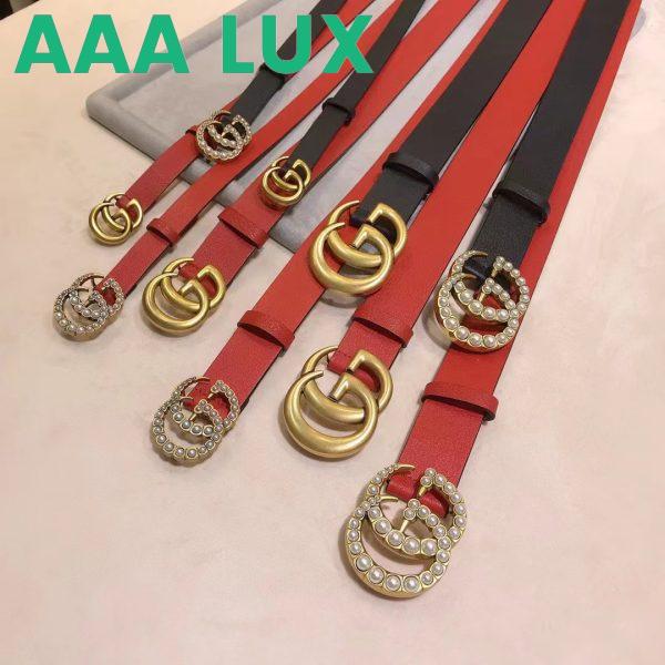 Replica Gucci Unisex GG Leather Belt Pearl Double G Buckle Black 2 CM Width 11
