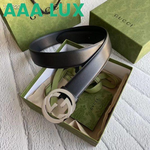 Replica Gucci Unisex GG Leather Belt with Interlocking G Black 3.8 cm Width 4