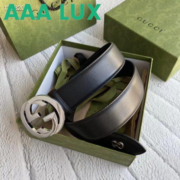 Replica Gucci Unisex GG Leather Belt with Interlocking G Black 3.8 cm Width 5
