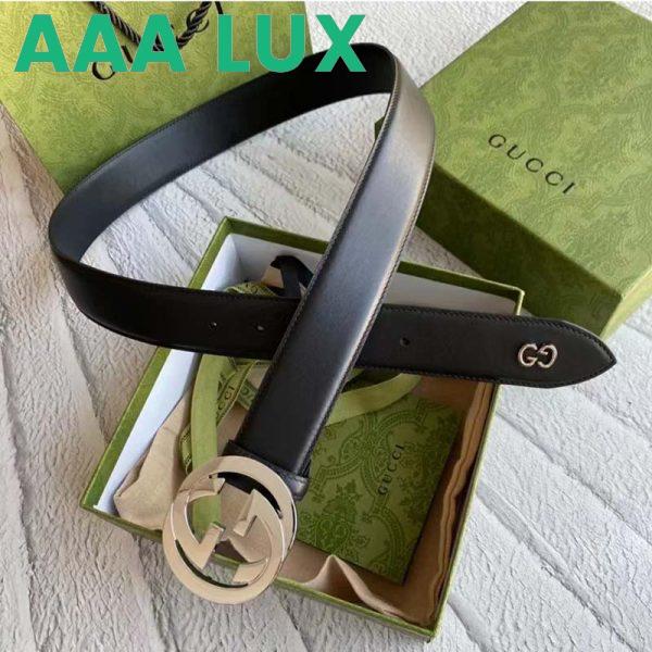 Replica Gucci Unisex GG Leather Belt with Interlocking G Black 3.8 cm Width 8