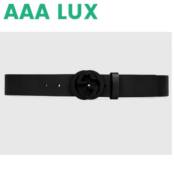 Replica Gucci Unisex GG Leather Belt with Interlocking G Black Buckle 3.8 cm Width 2