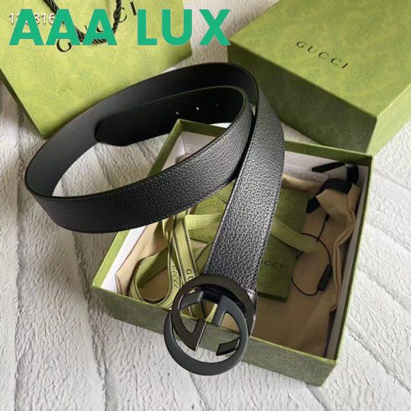 Replica Gucci Unisex GG Leather Belt with Interlocking G Black Buckle 3.8 cm Width 4