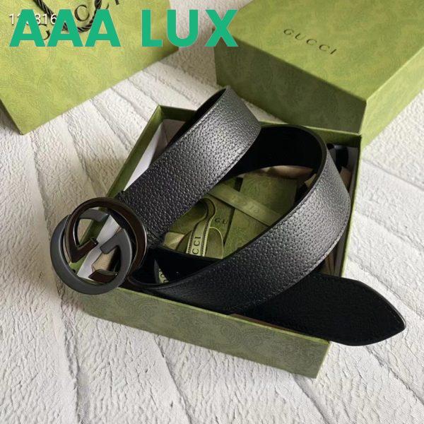 Replica Gucci Unisex GG Leather Belt with Interlocking G Black Buckle 3.8 cm Width 5
