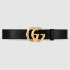 Replica Gucci Unisex GG Marmont Leather Belt with Shiny Buckle-Black 12