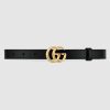 Replica Gucci Unisex GG Marmont Leather Belt with Shiny Buckle-Black